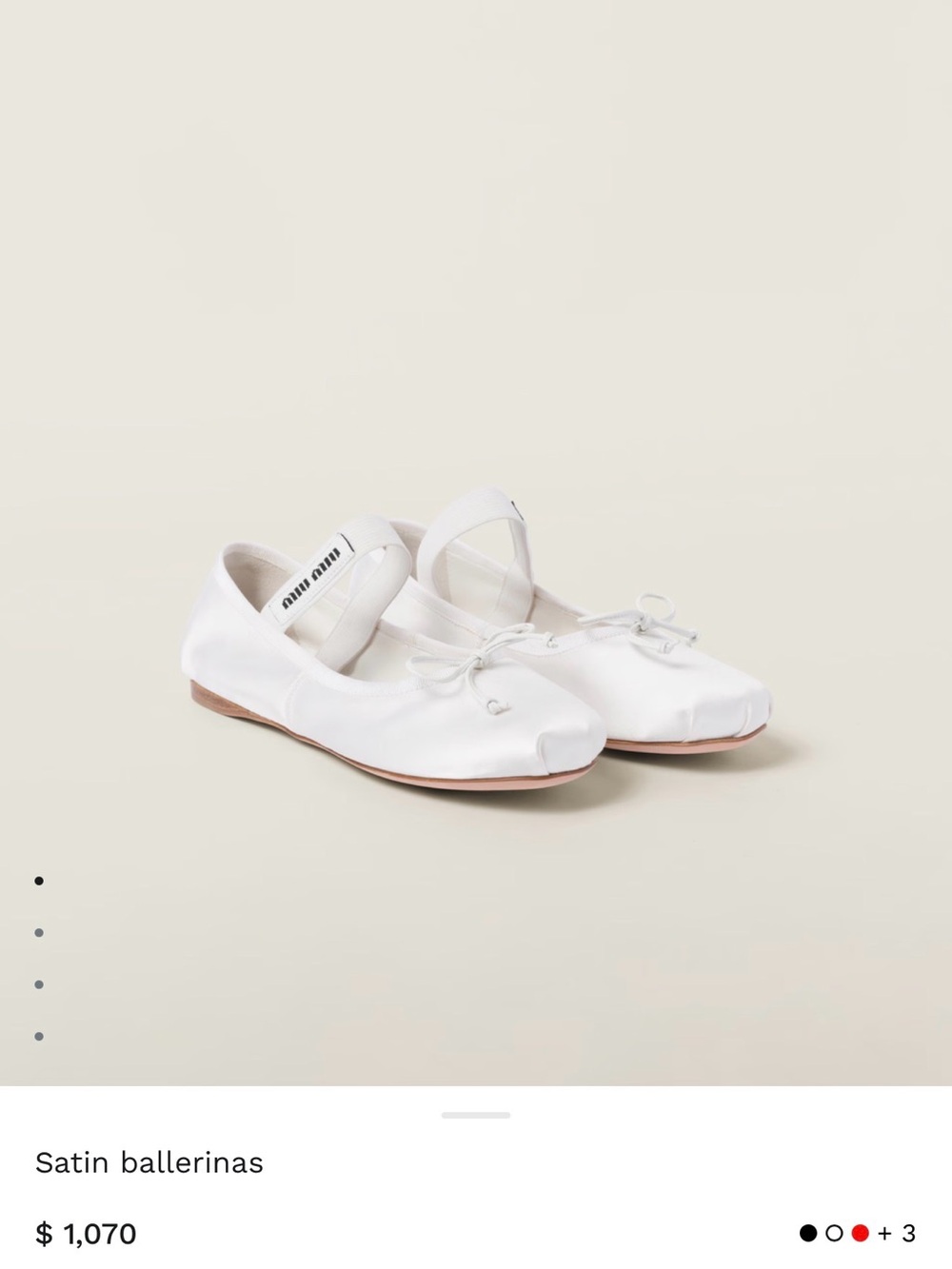 Miu Miu White Satin Ballet Flat with Bow Strap - Picture 1 of 6